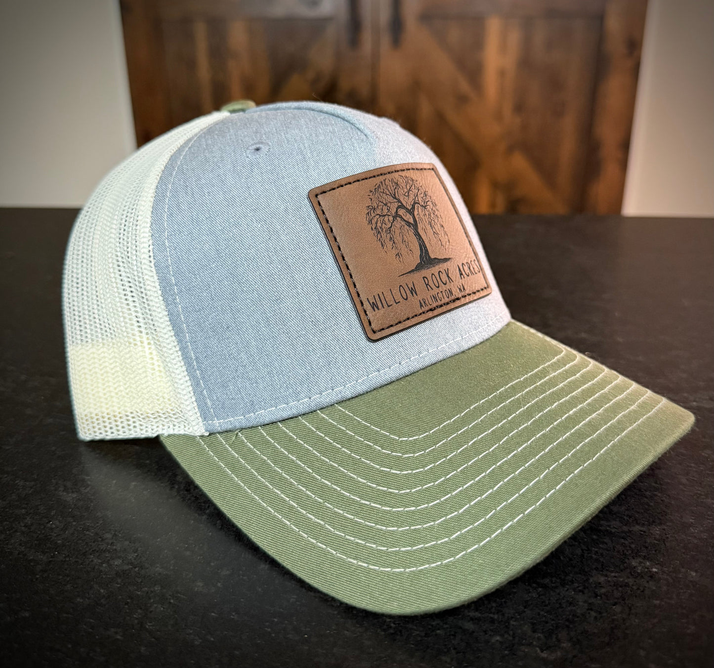 Richardson 112 trucker hat in Heather Grey/Birch/Army Olive